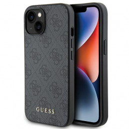 „Guess 4G“ metalinis auksinis „iPhone 15“ dėklas su logotipu – pilkas