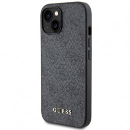 „Guess 4G“ metalinis auksinis „iPhone 15“ dėklas su logotipu – pilkas