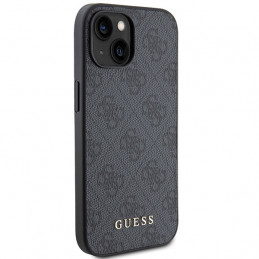 „Guess 4G“ metalinis auksinis „iPhone 15“ dėklas su logotipu – pilkas