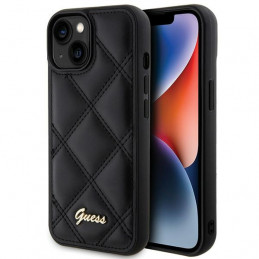 „Guess“ dygsniuotas metalinis iPhone 15 dėklas – juodas
