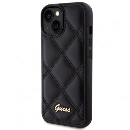„Guess“ dygsniuotas metalinis iPhone 15 dėklas – juodas
