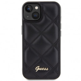 „Guess“ dygsniuotas metalinis iPhone 15 dėklas – juodas