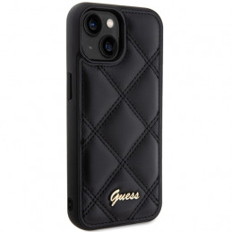 „Guess“ dygsniuotas metalinis iPhone 15 dėklas – juodas