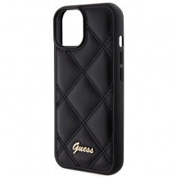 „Guess“ dygsniuotas metalinis iPhone 15 dėklas – juodas