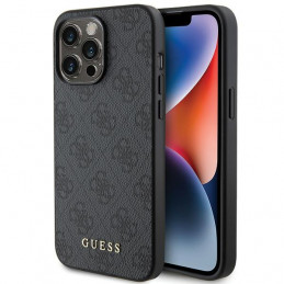 „Guess 4G“ metalinis auksinis „iPhone 15 Pro Max“ dėklas su logotipu – pilkas