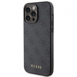 „Guess 4G“ metalinis auksinis „iPhone 15 Pro Max“ dėklas su logotipu – pilkas