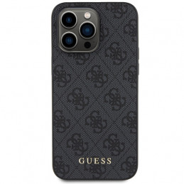 „Guess 4G“ metalinis auksinis „iPhone 15 Pro Max“ dėklas su logotipu – pilkas