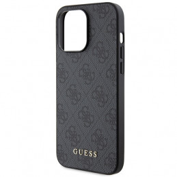 „Guess 4G“ metalinis auksinis „iPhone 15 Pro Max“ dėklas su logotipu – pilkas