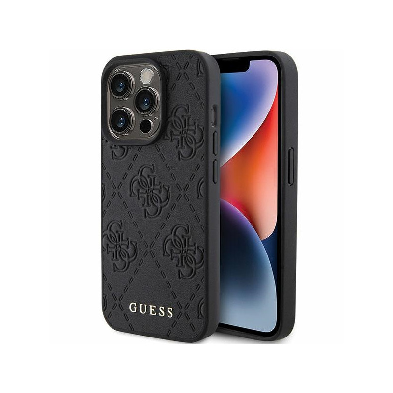 „Guess“ odinis 4G įspaustas dėklas iPhone 15 Pro Max - juodas