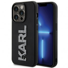 „Karl Lagerfeld“ 3D guminis blizgučių logotipo dėklas, skirtas „iPhone 15 Pro“ – juodas