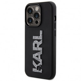„Karl Lagerfeld“ 3D guminis blizgučių logotipo dėklas, skirtas „iPhone 15 Pro“ – juodas