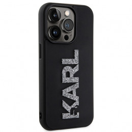 „Karl Lagerfeld“ 3D guminis blizgučių logotipo dėklas, skirtas „iPhone 15 Pro“ – juodas