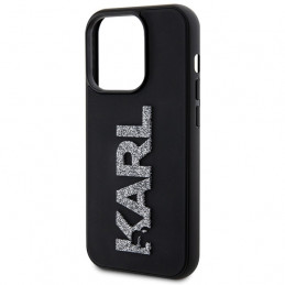 „Karl Lagerfeld“ 3D guminis blizgučių logotipo dėklas, skirtas „iPhone 15 Pro“ – juodas