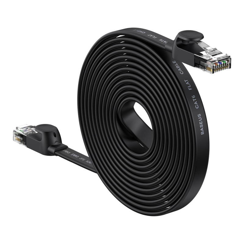 Baseus Speed Six plokščias tinklo kabelis RJ45 1000Mbps 15m juodas (WKJS000301)