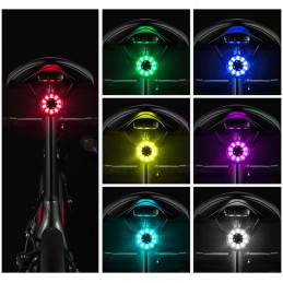 „Rockbros Q1“ galinis dviračio žibintas, 7 spalvų LED + USB-C - USB-A laidas, juodas