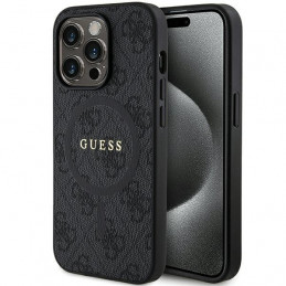 „Guess 4G Collection“ odinis metalinis „MagSafe“ dėklas su logotipu, skirtas „iPhone 14 Pro“ – juodas