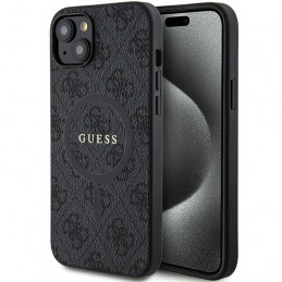 „Guess 4G Collection“ odinis metalinis „MagSafe“ dėklas su logotipu, skirtas iPhone 14/ 15/ 13 – juodas
