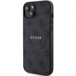 „Guess 4G Collection“ odinis metalinis „MagSafe“ dėklas su logotipu, skirtas iPhone 14/ 15/ 13 – juodas