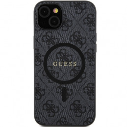 „Guess 4G Collection“ odinis metalinis „MagSafe“ dėklas su logotipu, skirtas iPhone 14/ 15/ 13 – juodas