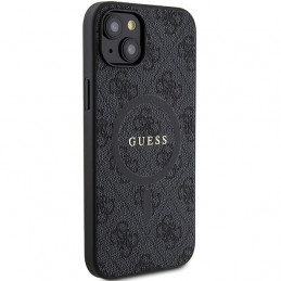 „Guess 4G Collection“ odinis metalinis „MagSafe“ dėklas su logotipu, skirtas iPhone 14/ 15/ 13 – juodas