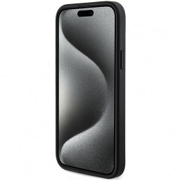 „Guess 4G Collection“ odinis metalinis „MagSafe“ dėklas su logotipu, skirtas iPhone 14/ 15/ 13 – juodas