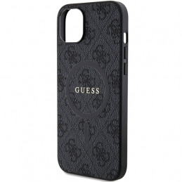 „Guess 4G Collection“ odinis metalinis „MagSafe“ dėklas su logotipu, skirtas iPhone 14/ 15/ 13 – juodas