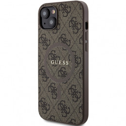 „Guess 4G Collection“ odinis metalinis „MagSafe“ dėklas su logotipu, skirtas iPhone 14/ 15/ 13 – rudas