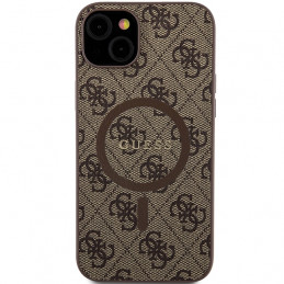 „Guess 4G Collection“ odinis metalinis „MagSafe“ dėklas su logotipu, skirtas iPhone 14/ 15/ 13 – rudas