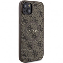 „Guess 4G Collection“ odinis metalinis „MagSafe“ dėklas su logotipu, skirtas iPhone 14/ 15/ 13 – rudas