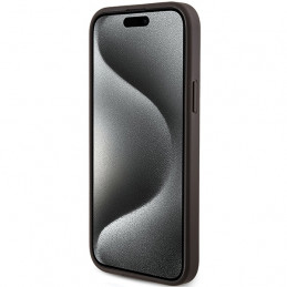„Guess 4G Collection“ odinis metalinis „MagSafe“ dėklas su logotipu, skirtas iPhone 14/ 15/ 13 – rudas