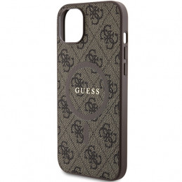 „Guess 4G Collection“ odinis metalinis „MagSafe“ dėklas su logotipu, skirtas iPhone 14/ 15/ 13 – rudas
