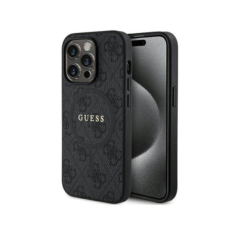 „Guess 4G Collection“ odinis metalinis „MagSafe“ dėklas, skirtas „iPhone 14 Pro Max“ – juodas