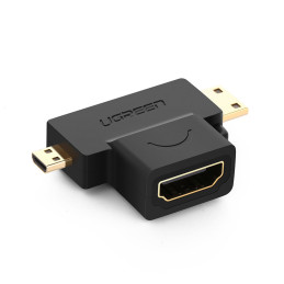 Ugreen HDMI Type A (moteriškas) į mini HDMI (vyriškas) / micro HDMI (vyriškas) adapteris juodas (20144)