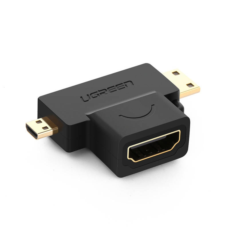 Ugreen HDMI Type A (moteriškas) į mini HDMI (vyriškas) / micro HDMI (vyriškas) adapteris juodas (20144)