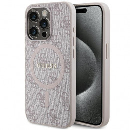 „Guess 4G Collection“ odinis metalinis „MagSafe“ dėklas su logotipu, skirtas „iPhone 14 Pro Max“ – rožinis