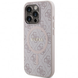 „Guess 4G Collection“ odinis metalinis „MagSafe“ dėklas su logotipu, skirtas „iPhone 14 Pro Max“ – rožinis