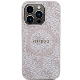 „Guess 4G Collection“ odinis metalinis „MagSafe“ dėklas su logotipu, skirtas „iPhone 14 Pro Max“ – rožinis