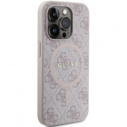 „Guess 4G Collection“ odinis metalinis „MagSafe“ dėklas su logotipu, skirtas „iPhone 14 Pro Max“ – rožinis