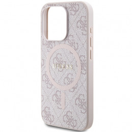 „Guess 4G Collection“ odinis metalinis „MagSafe“ dėklas su logotipu, skirtas „iPhone 14 Pro Max“ – rožinis