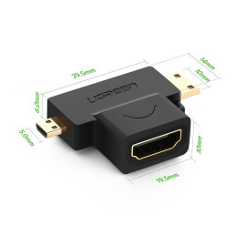 Ugreen HDMI Type A (moteriškas) į mini HDMI (vyriškas) / micro HDMI (vyriškas) adapteris juodas (20144)