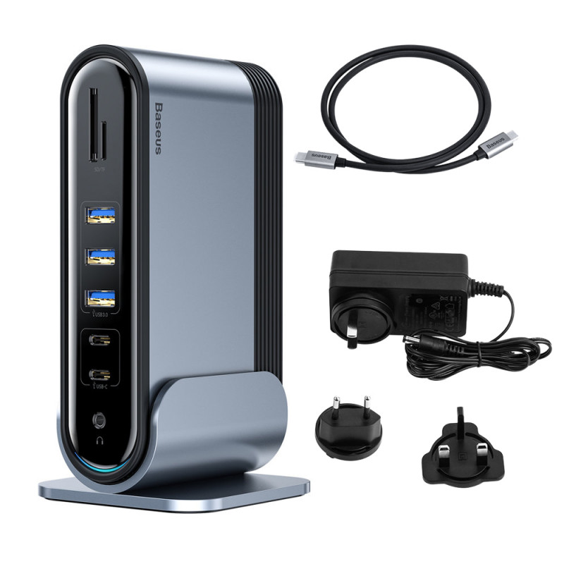 ŠAKOTĖLIS „Baseus CAHUB-DG0G“ 3x USB 3.2 Gen 1 / 2x USB-A / 2x USB-C / SD kortelių skaitytuvas, micro SD / AUX / 3x HDMI...