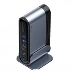 ŠAKOTĖLIS „Baseus CAHUB-DG0G“ 3x USB 3.2 Gen 1 / 2x USB-A / 2x USB-C / SD kortelių skaitytuvas, micro SD / AUX / 3x HDMI...