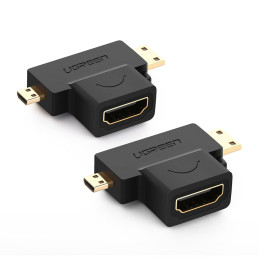 Ugreen HDMI Type A (moteriškas) į mini HDMI (vyriškas) / micro HDMI (vyriškas) adapteris juodas (20144)