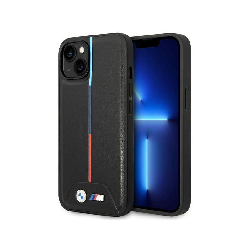 BMW M dygsniuotas trispalvis dėklas iPhone 15 / 14 / 13 – juodas
