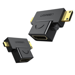 Ugreen HDMI Type A (moteriškas) į mini HDMI (vyriškas) / micro HDMI (vyriškas) adapteris juodas (20144)