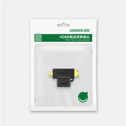 Ugreen HDMI Type A (moteriškas) į mini HDMI (vyriškas) / micro HDMI (vyriškas) adapteris juodas (20144)