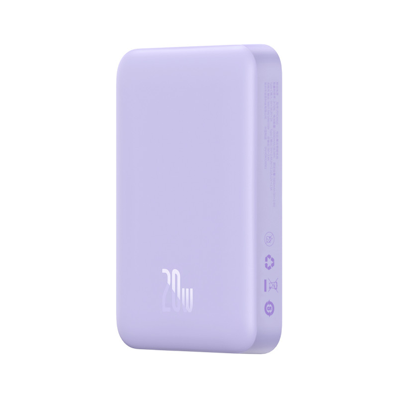 „Baseus Magnetic Mini Inductive Powerbank“ 10000mAh 20W – violetinė + USB-C – USB-C laidas