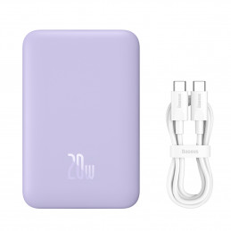 „Baseus Magnetic Mini Inductive Powerbank“ 10000mAh 20W – violetinė + USB-C – USB-C laidas