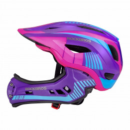 „Rockbros TT-32SBPP-S“ vaikiškas dviračio šalmas su nuimamu smakru, S dydis – violetinė-rožinė