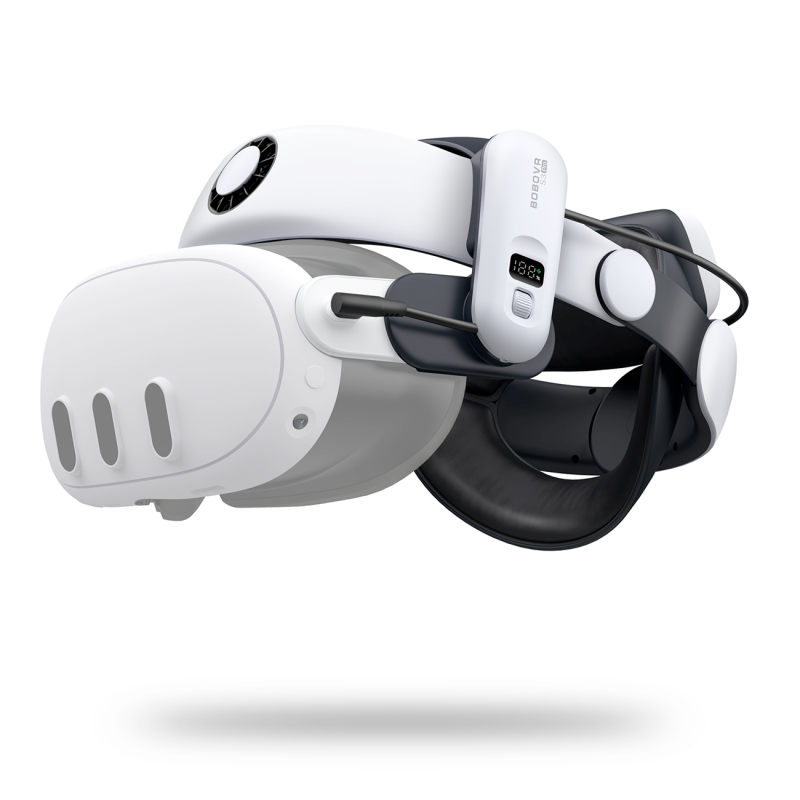 „BoboVR S3 Pro“ dirželis „Meta Quest 3 VR“ ausinėms + išorinė „B100“ baterija – juodas ir baltas